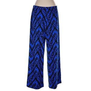 Vtg AB Studio Pants XL Blue Black Elastic Waist‎ Wide Leg Boho Flowy Artsy USA